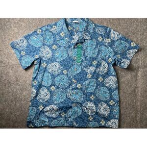 Barefoot in Paradise Hawaiian Shirt Mens Large Blue Palm Tree Collared Button Up